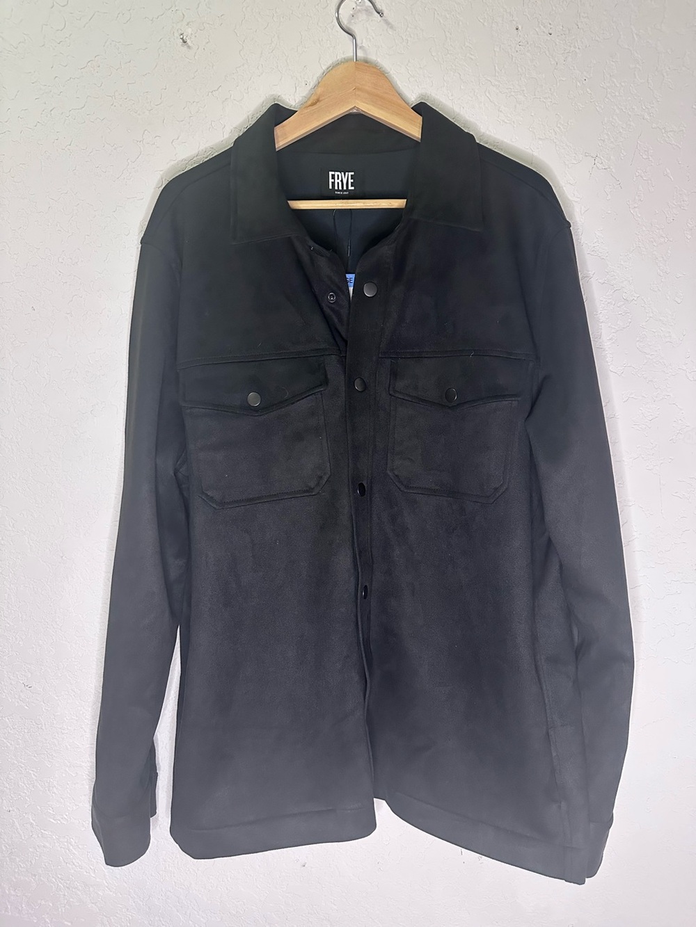 FRYE Black Suede Button-Up Shirt Jacket